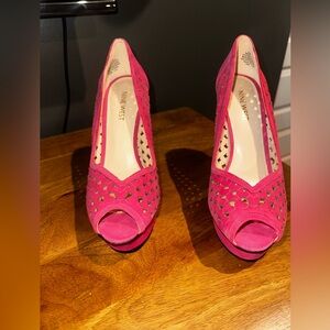 Nine West Pink Suede Peep Toe Heels